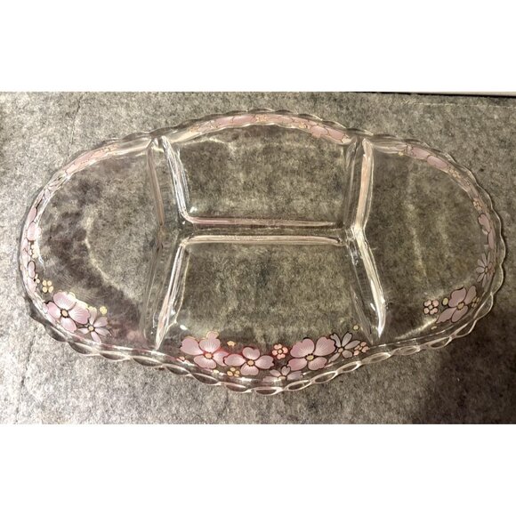 BlancStone Reverse Painted Dish W/Flowers  12.25 x 7.5" # 3009 - Picture 1 of 4